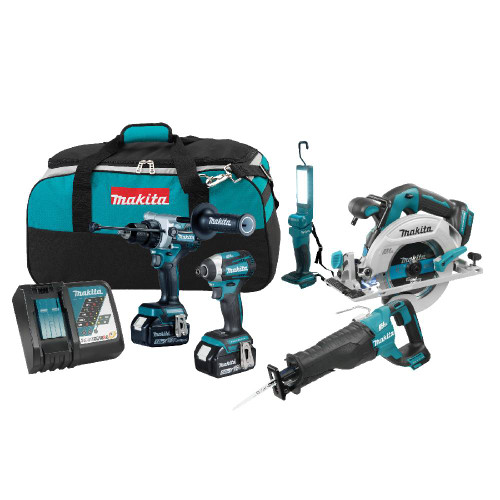 Makita DLX5083TX1 18V LXT 5-Tool Cordless Reciprocating Saw  / 1/2 Inch Hammer Drill/Driver / 1/4 Inch Impact Driver / 6-1/2 Inch Circular Saw / LED Flashlight Combo Kit