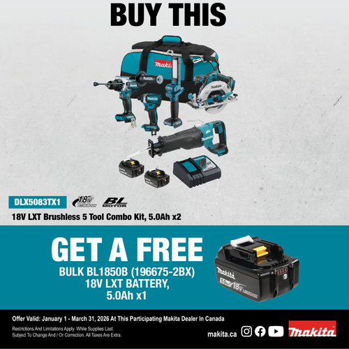Makita DLX5083TX1 18V LXT 5-Tool Cordless Reciprocating Saw  / 1/2 Inch Hammer Drill/Driver / 1/4 Inch Impact Driver / 6-1/2 Inch Circular Saw / LED Flashlight Combo Kit