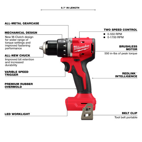 Milwaukee 3601-20 M18 Cordless Brushless 1/2 Inch Drill / Driver (Tool Only)