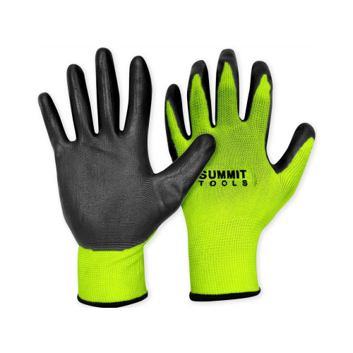 Summit ST70017 6 Pairs of Black/Fluorescent Green High-Visibility Nitrile Coated Gloves - LG/XL