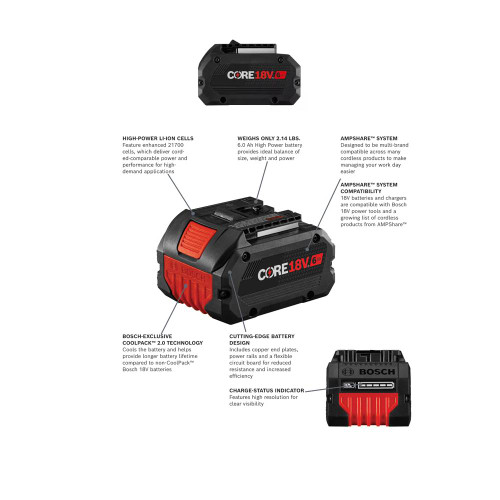 Bosch GBA18V60 18V CORE18V Li-Ion 6.0 Ah PROFACTOR Performance Battery