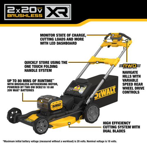 DeWalt DCMWSP256U2-CA 2x20V MAX 21-1/2 inch Cordless Brushless RWD Self-Propelled Mower Kit