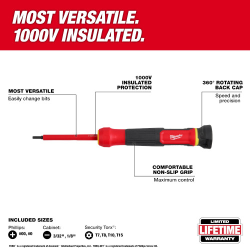 Milwaukee 48-22-2217 1000V Insulated 8-in-1 Precision Multi-Bit Screwdriver