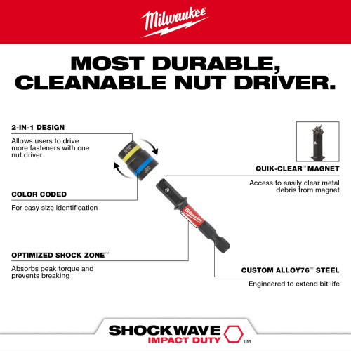 Milwaukee 49-66-4542 SHOCKWAVE Impact Duty 1/4 inch and 5/16 inch  x 2-1/4 inch QUIK-CLEAR 2-in-1 Magnetic Nut Driver