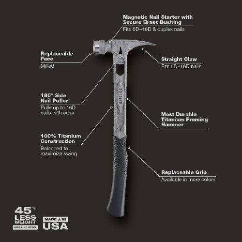 Stiletto STTIB15MC 15oz Titanium Milled Face Framing Hammer with Curved Handle