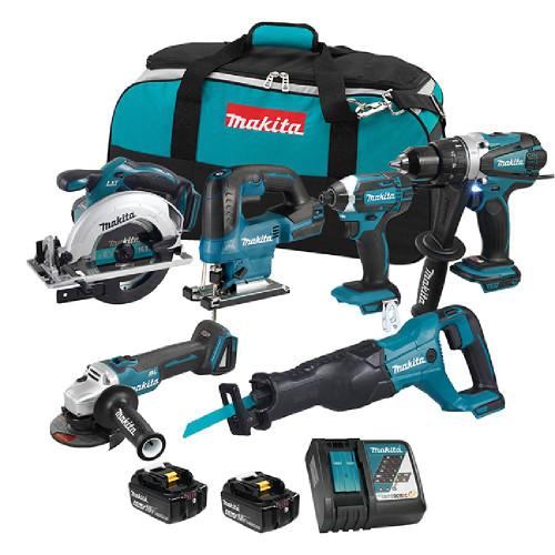 Makita DLX6123M 18V LXT 6-Tool Cordless Reciprocating Saw  / 5 Inch Angle Grinder / 1/2 Inch Hammer Drill/Driver / 1/4 Inch Impact Driver / 6-1/2 Inch Circular Saw / 15/16 Inch Rotary Hammer Combo Kit