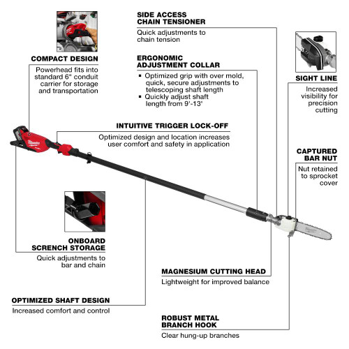 Milwaukee 3013-21 M18 FUEL Cordless Brushless Telescoping  Pole Saw Kit