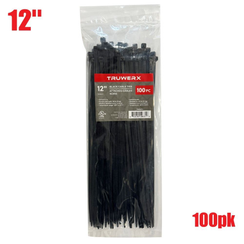 Truwerx 80214 12 Inch Black Cable Ties - 100pk
