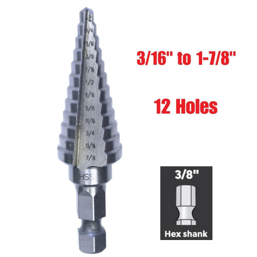 Truwerx 53006 Step Drill Bit 3/16 Inch to 7/8 Inch - 12 Steps