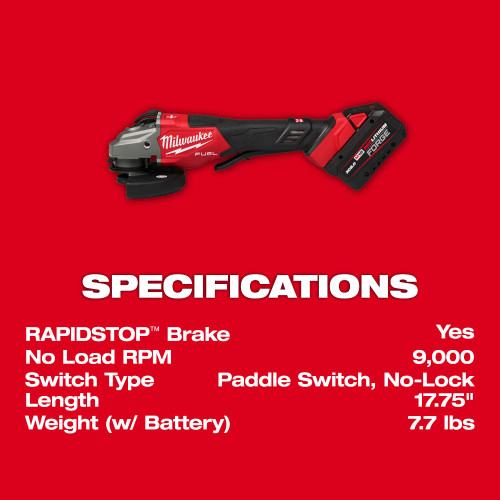 Milwaukee 3670-22 M18 FUEL Cordless 4-1/2 Inch / 6 Inch Braking Angle Grinder with Paddle Switch Kit
