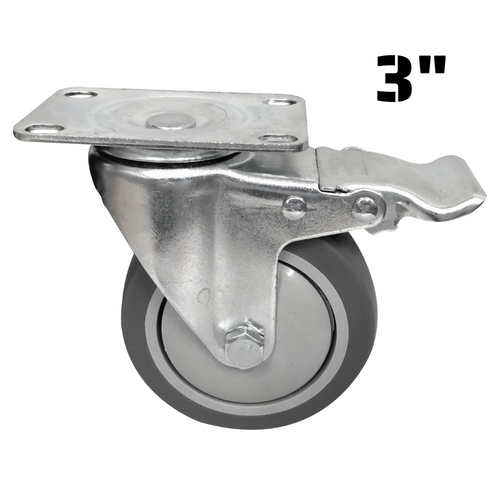 Truwerx 86106 3 Inch TPR Swivel Caster Wheel with Brake