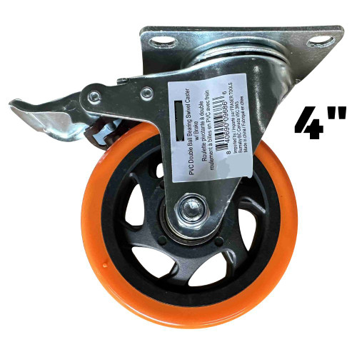 Truwerx 86156 4 Inch PVC Double Ball Bearing Swivel Caster Wheel with Brake