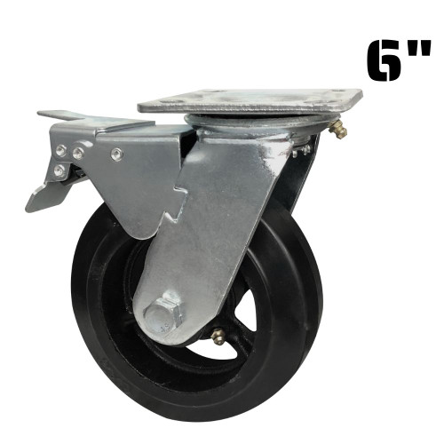 Truwerx 86259 6 Inch Industrial Rubber Swivel Caster Wheel with Brake