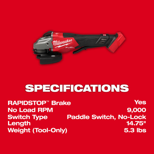 Milwaukee 3670-20 M18 FUEL Cordless Brushless  4-1/2 Inch / 6 Inch Braking Angle Grinder with Paddle Switch (Tool Only)