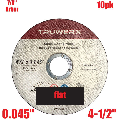 Truwerx  54402 4-1/2-inch x 0.045-inch x 7/8-inch Flat Cut-Off Wheels for Metal Cutting - 10pk