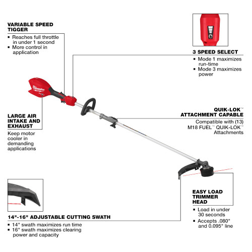 Milwaukee 3016-21ST M18 FUEL Gen II Cordless Brushless String Trimmer with QUIK-LOK Attachment Capability Kit