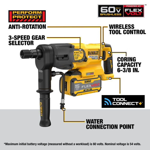 DeWalt DCPS150AG2 60V MAX Cordless 6-3/8 Inch 3-Speed Core Drill with POWERSHIFT Stand Kit