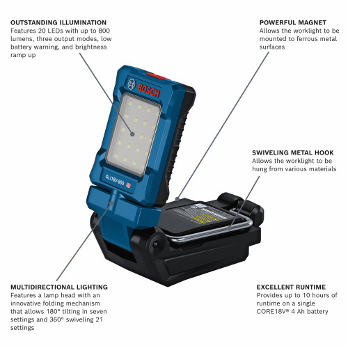 Bosch GLI18V-800CN 18V Cordless 800 Lumen Multidirectional LED Worklight (Tool Only)