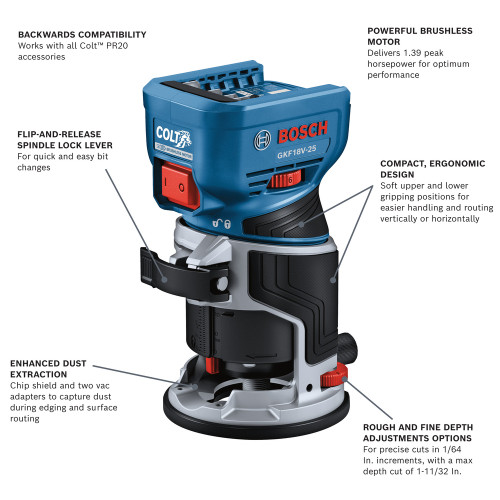 Bosch GKF18V-25N 18V Colt Variable-Speed Cordless Brushless Palm Router (Tool Only)