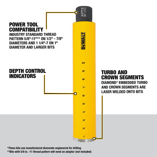 DeWalt DW55016 3 Inch x 14 Inch XP4 Diamond Core Bit