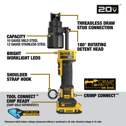 DeWalt DCE600D1K2 20V MAX Cordless 11T 1/2 Inch - 2 Inch Hydraulic Knockout Tool Kit