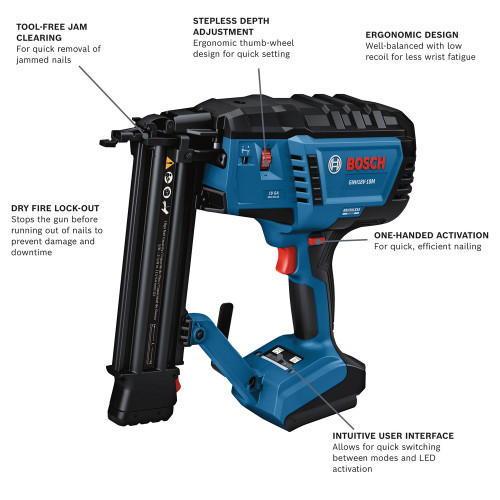 Bosch GNH18V-18MN 18V Cordless Brushless 18-Gauge 2-1/8 Inch Brad Nailer (Tool Only)