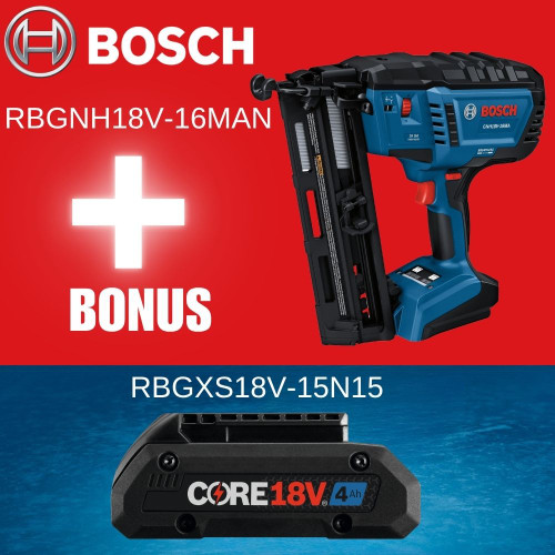 Bosch GNH18V-16MAN 18V Cordless Brushless 16-Gauge 2-1/2 Inch Angled Finish Nailer (Tool Only)