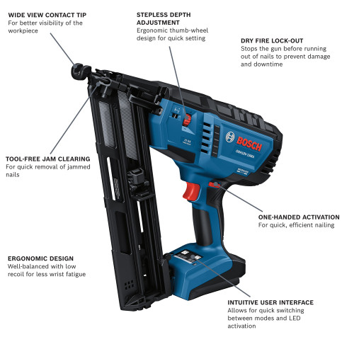 Bosch GNH18V-15MAN 18V Cordless Brushless 15-Gauge 2-1/2 Inch Angled Finish Nailer (Tool Only)
