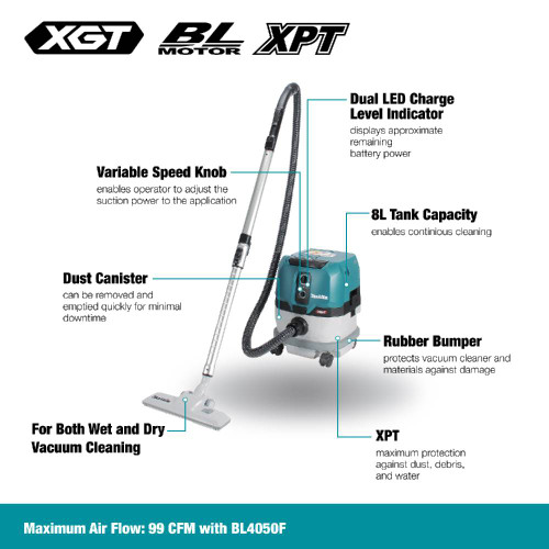 Makita VC001GLM11 40V Max XGT Cordless Brushless 8.0L Wet/Dry Vacuum Cleaner Kit