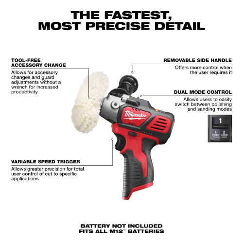 Milwaukee 2438-20 M12 Cordless Variable-Speed Polisher/Sander (Tool Only)
