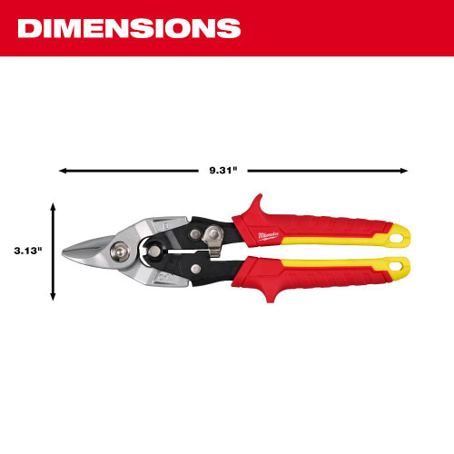 Milwaukee 48-22-4569 18GA Bulldog Aviation Snips showing dimensions of the snips