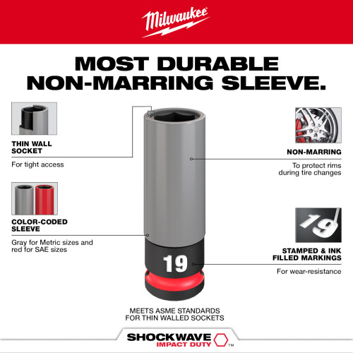 Milwaukee 49-66-7830 SHOCKWAVE Impact Duty 3pc 1/2 Inch Drive Metric Lug Nut Wheel Socket Set