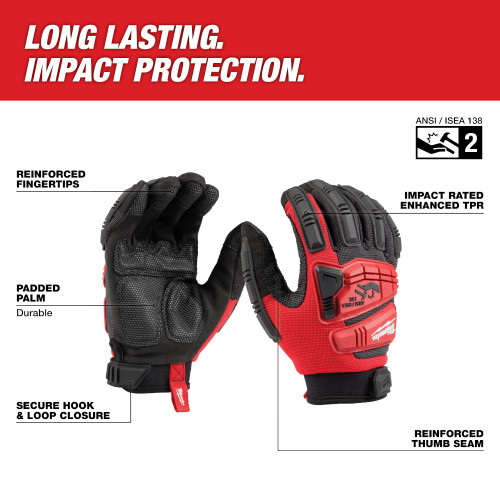 Milwaukee 48-73-8553 Gloves Impact Wrecking - XL showing features of the gloves