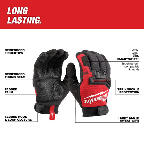 Milwaukee 48-73-8534 Gloves Wrecking Work - XXL showing features of the gloves