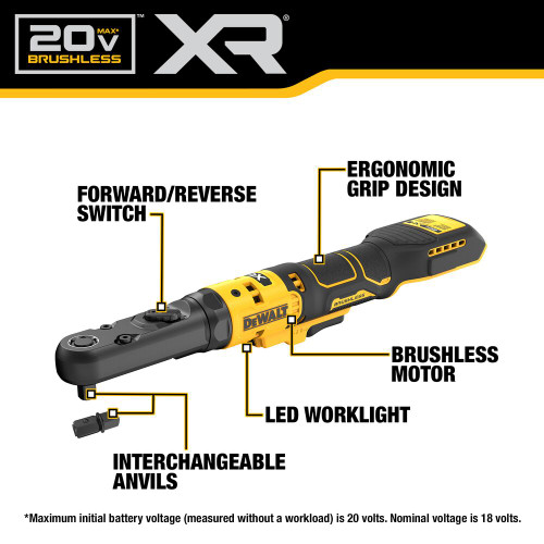 DeWalt DCF510B 20V MAX XR Cordless Brushless 3/8 Inch & 1/2 Inch Sealed Head Ratchet (Tool Only)