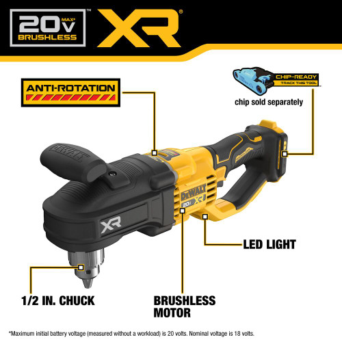 DeWalt DCD446B 20V MAX XR Cordless Brushless 1/2 Inch Quick-Change Compact Stud & Joist Drill (Tool Only)