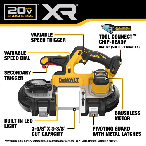 DeWalt DCS379B 20V MAX XR Cordless Brushless Dual Trigger Mid-Size Bandsaw (Tool Only)