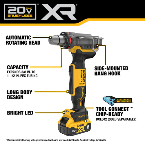 DeWalt DCE410P1 20V Max XR Cordless Brushless 1-1/2 Inch PEX Expander Kit