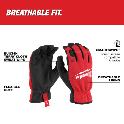 Milwaukee 48-73-8511 Lightweight Work Gloves - M showing features of the gloves