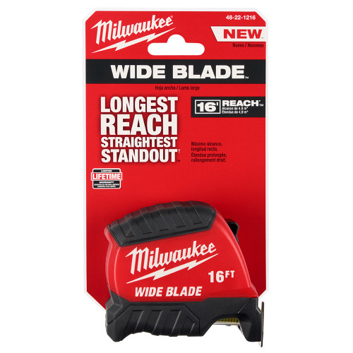 Milwaukee 48-22-1216 16ft Wide Blade Tape Measure showing tape measure in packaging
