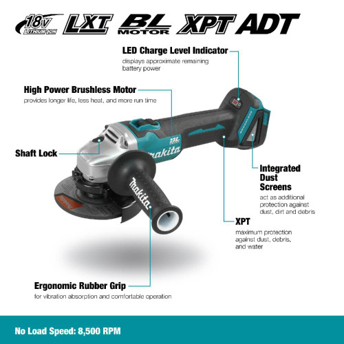 Makita DGA506Z 18V LXT Cordless Brushless 5 Inch Angle Grinder with Thumb Switch (Tool Only)