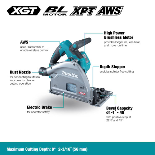 Makita SP001GZ05 40V MAX XGT Brushless 6-1/2 inch Plunge Cut Circular Saw with 5 Inch Rail (Tool Only)