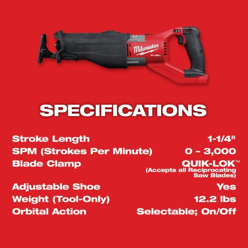 Milwaukee 2722-21HD M18 FUEL SUPER SAWZALL Cordless Reciprocating Saw Kit