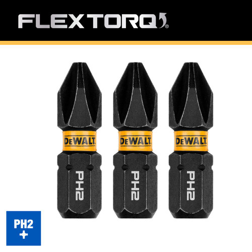 DeWalt DWAF1PH2IR3 FLEXTORQ 1 inch x #2 Phillips Impact Driver Bits - 3pk
