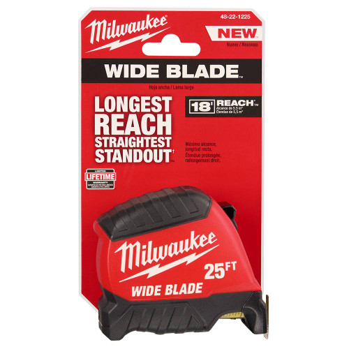 Milwaukee 48-22-1225 25' Wide Blade Tape Measure showing in packaging