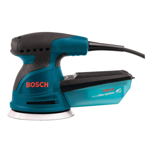 Bosch RBGSS20-40+ROS10 2-Tool  2.5 Amp 5in Random Orbit Sander/Polisher & 2.0 Amp 1/4-Sheet Orbital Finishing Sander Combo Kit showing orbital sander