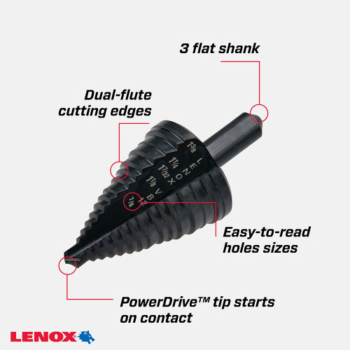 Lenox 30912VB12 Vari-Bit Step Drill Bit (7/8in to 1-3/8in) - 5 Steps