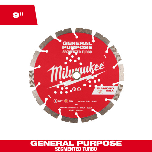 Milwaukee 49-93-9009 DIAMOND MAX General Purpose 9 inch Segmented Turbo Diamond Blade