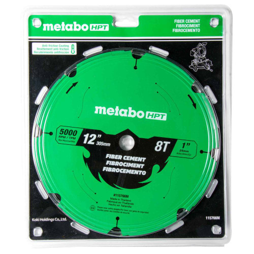 Metabo 115766M HPT 12in 8T Fibre Cement Circular Saw Blade showing in packaging
