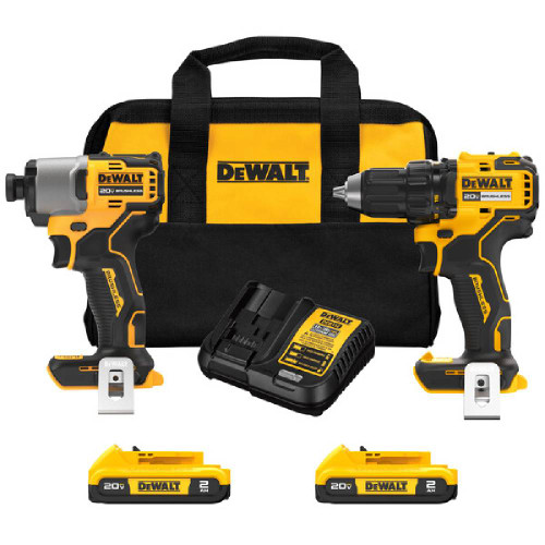 DeWalt DCK227D2 20V MAX 2-Tool Compact Cordless Brushless 1/2in Hammer Drill/Driver & 1/4in Impact Driver Combo Kit